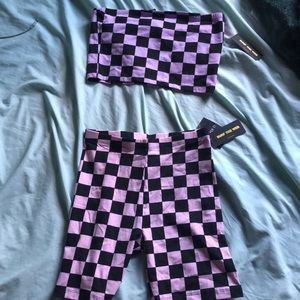 Forever 21 purple matching checkered biker shorts+tube top set size S